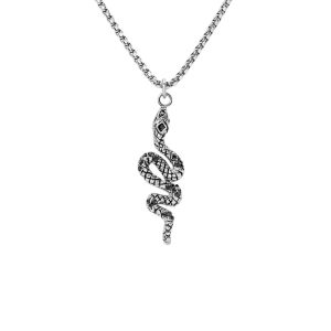 Collana Serpente Man Code Acciaio Maglia Veneziana Cristallo Nero 45+5 cm