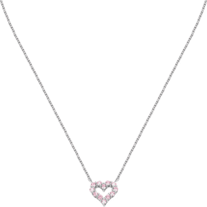 collana donna morellato della collezione tesori realizzata in argento con pendente a cuore impreziosito da zirconi rosa