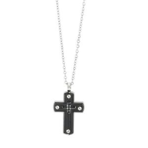 collana da uomo del brand boccadamo realizzata in aciaio con pendente a croce con zirconi neri