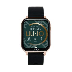orologio smartwatch liu-jo della collezione energy realizzato con cassa in acciaio rosè e cinturio in resina nero con funzione di risposta alle chiamate