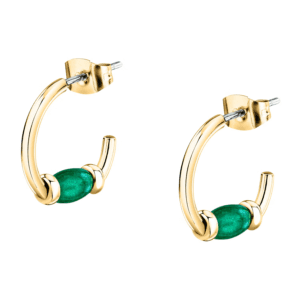 orecchini a cerchio da donna del brand Morellato della collezione colori realizzati in acciaio dorato con pietra verde e chiusura a farfallina