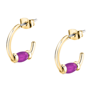 orecchini a cerchio da donna del brand Morellato della collezione colori realizzati in acciaio dorato con pietra rosa e chiusura a farfallina