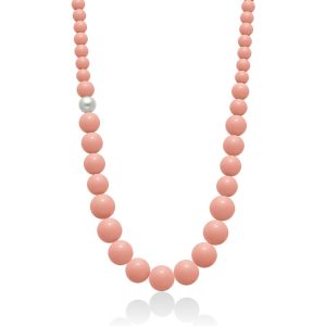 collana terra e mare miluna realizzata in argento con corallo rosa e perla cld5077