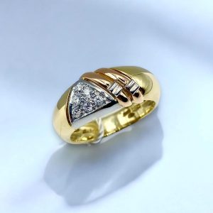 anello in oro bianco giallo con brillanti